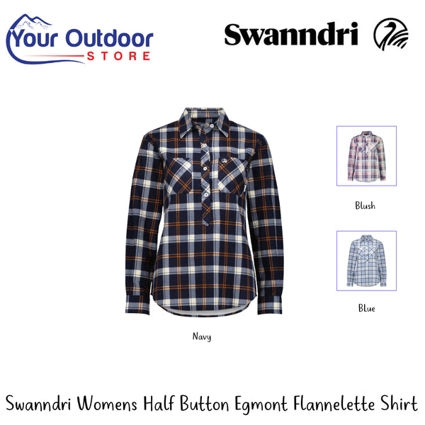 Swanndri Womens Half Button Egmont Flannelette Shirt | Hero Image Showing All Logos, Titles And Variants.