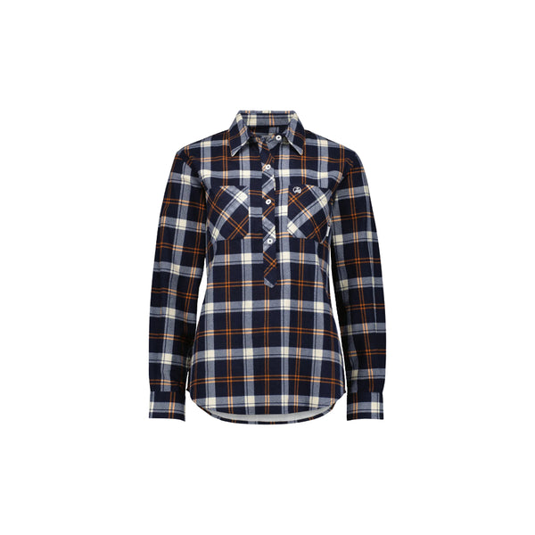 Navy/Rust |Swanndri Womens Half Button Egmont Flannelette Shirt Image Showing No Logos Or Titles.