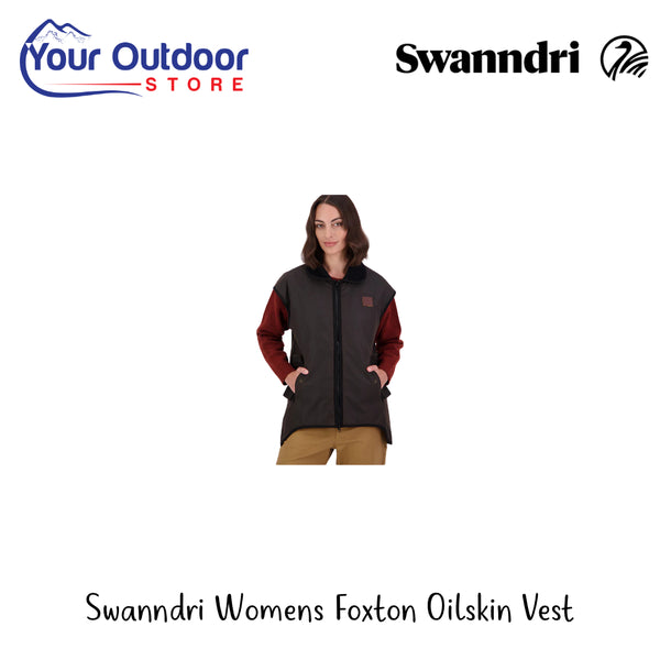 Swanndri Womens Foxton Oilskin Vest | Hero Image Showing All Logos And Titles.