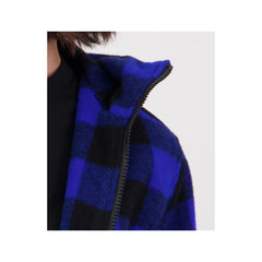 Blue/Black Check | Swanndri Women's Seattle V2 Wool Hoodie Image Showing Close Up View Of The Collar.