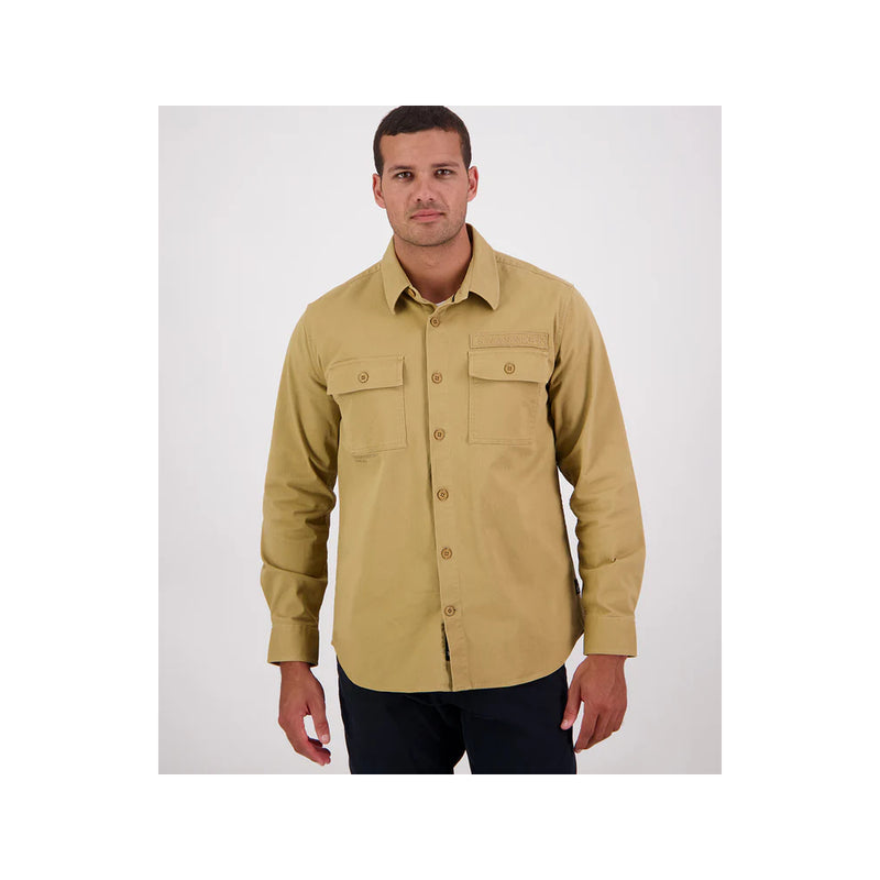 Cashew | Swanndri Poynters Canvas Utility Shirt Image Showing Front View, Buttons All Done Up.