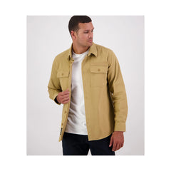 Cashew | Swanndri Poynters Canvas Utility Shirt Image Showing Front View, Buttons Open.
