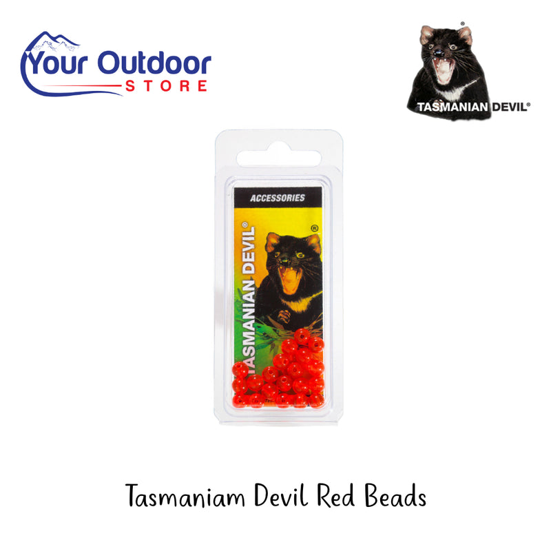 Tasmanian Devil Red Beads | Hero Image Showing All Logos And Titles.