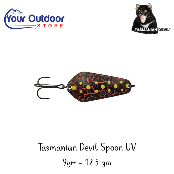 Tasmanian Devil Spoon UV 9gm-12.5gm | Hero Image Showing All Logos And Titles.
