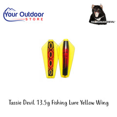 Tassie Devil 13.5g Fishing Lure Yellow Wing | Hero Image Showing All Logos And Titles.
