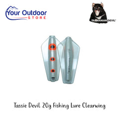 Tassie Devil 20g Fishing Lure Clearwing | Hero Image Showing All Logos And Titles.