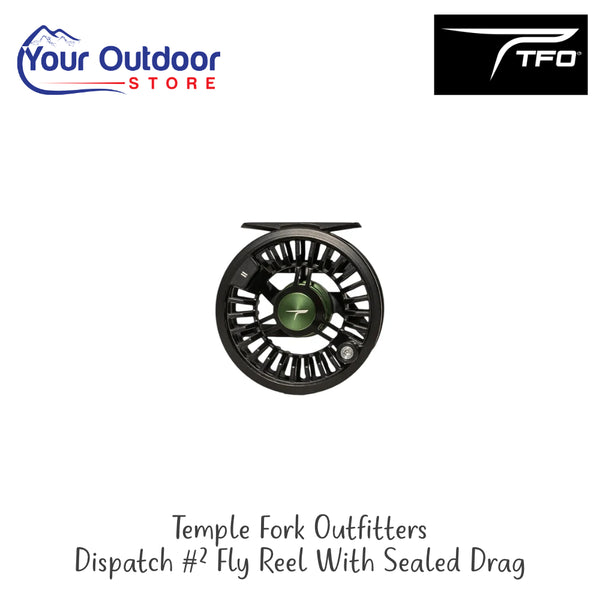 Temple Fork Outfitters Dispatch #2 Fly Reel With Sealed Drag | Hero Image Showing All Logos And Titles.