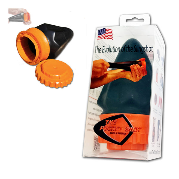 Orange / Black | Pocket Shot In a Box. Shown side on With Packaging. 
