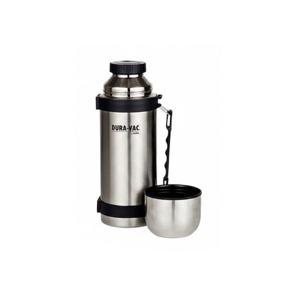 Grey | Thermos 6.6L Lunch Lugger With 1L Stainless Steel Flask Image Showing Flask With Cap Off.