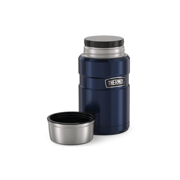 Midnight Navy | Thermos Stainless King Food Jar Image Showing Angled Side View, Cap Off.