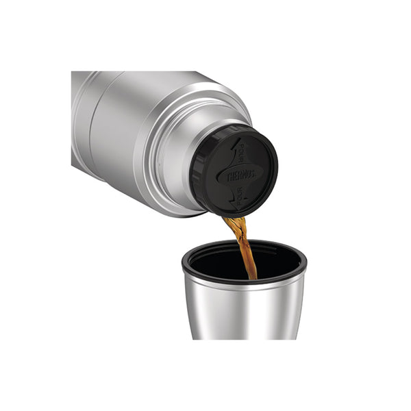 Stainless / 2L | Thermos Vacuum Insulated Stainless Thermos Image Showing Coffee Being Poured Into The Cap.