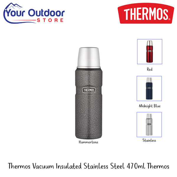 Thermos Vacuum Insulated Stainless Steel 470ml Thermos | Hero Image Showing All Logos, Titles And Variants.