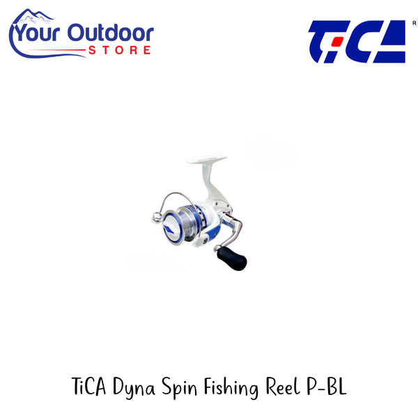 TiCA Dyna Spin Fishing Reel P-BL | Hero Image Showing All Logos And Titles.