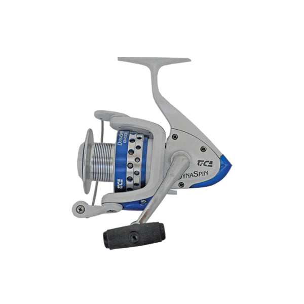 White | TiCA Dyna Spin Fishing Reel P-BL Image Showing Side View.