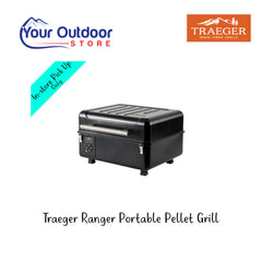 Traeger Ranger Portable Pellet Grill. Hero Image Showing Logos and Title. 