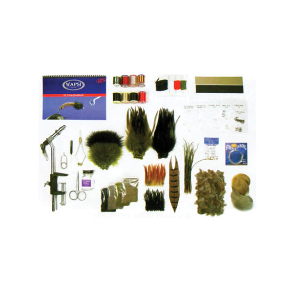 One Size | Waspi Fly Tying Starter Kit Image Showing What Is Included In The Kit.