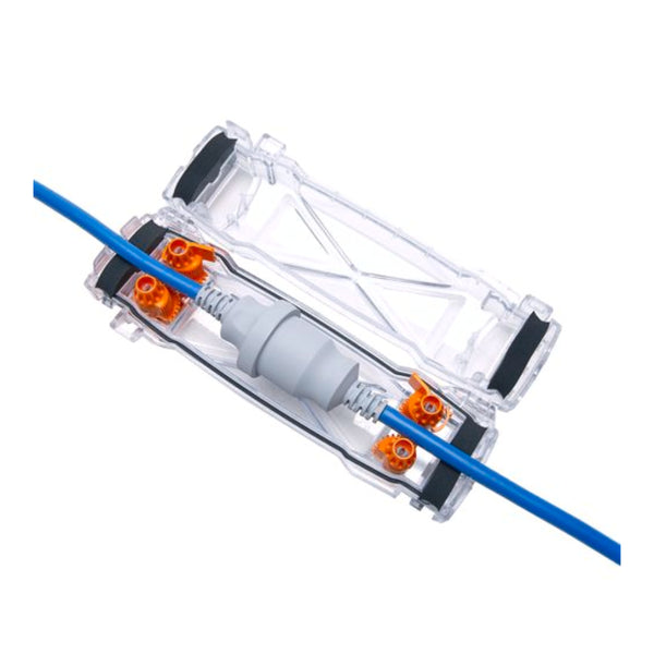 Clear | Weatherproof Connector Protector X1. Shown Open With Extension Lead. 