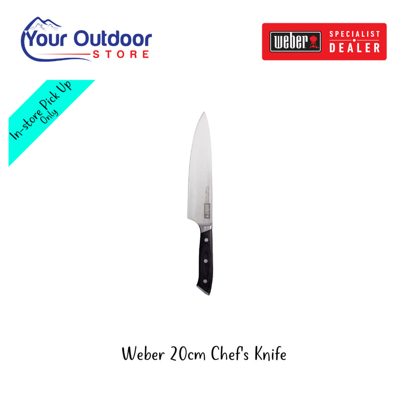 Weber 20cm Chef's Knife. Hero Image Showing Logo and Title. 
