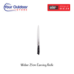 Weber 25 cm Carving Knife. Hero Image Showing Logo and Title. 