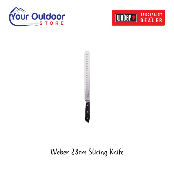 Weber 28cm Slicing Knife. Hero Image Showing Logos and Title. 
