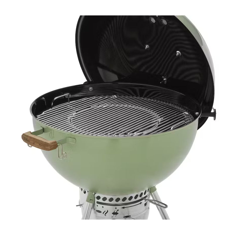 Diner Green | Weber Charcoal Kettle, Lid Open Showing Grill.