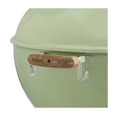 Diner Green | Weber Charcoal Kettle, Lid Closed Showing Handle and Utensil Hooks.