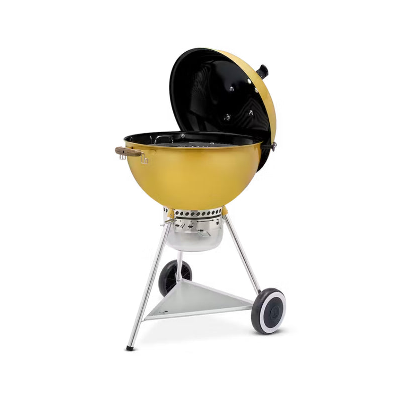 Hot Rod Yellow | Weber Charcoal Kettle. Lid Open - Side View. 