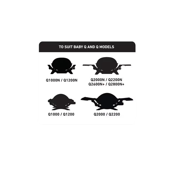 Black | Weber Baby Q And Q Portable Cart Image Showing Which Models Suit The Cart.