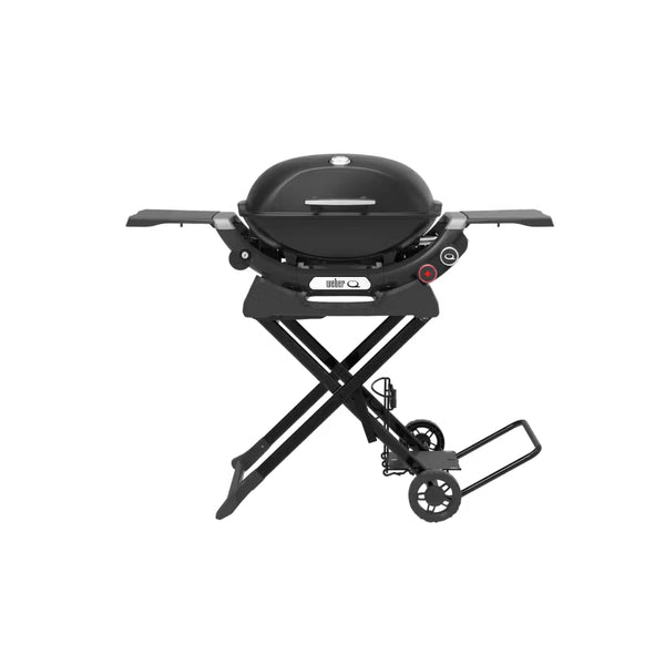 Black | Weber Baby Q And Q Portable Cart Image Showing Front View OF The Cart With A Weber Baby Q(Sold Separately) On The Cart.