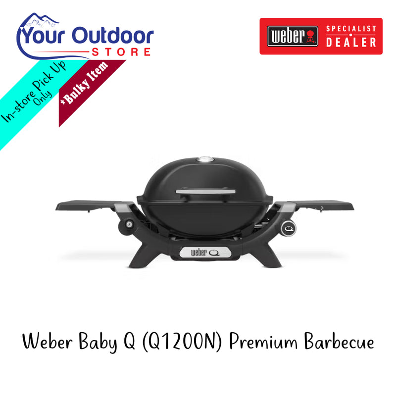 Weber Baby Q (Q1200N) Premium Barbecue | Hero Image Showing All logos And Titles.