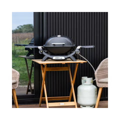 Midnight Black | Weber Baby Q (Q1200N) Premium Barbecue Image Showing Barbecue Set Up.(Refillable Gas Bottle Sold Separately)