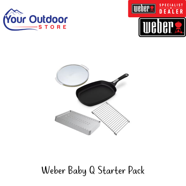 Weber Baby Q Started Pack | Hero Image Showing All Logos And Titles.