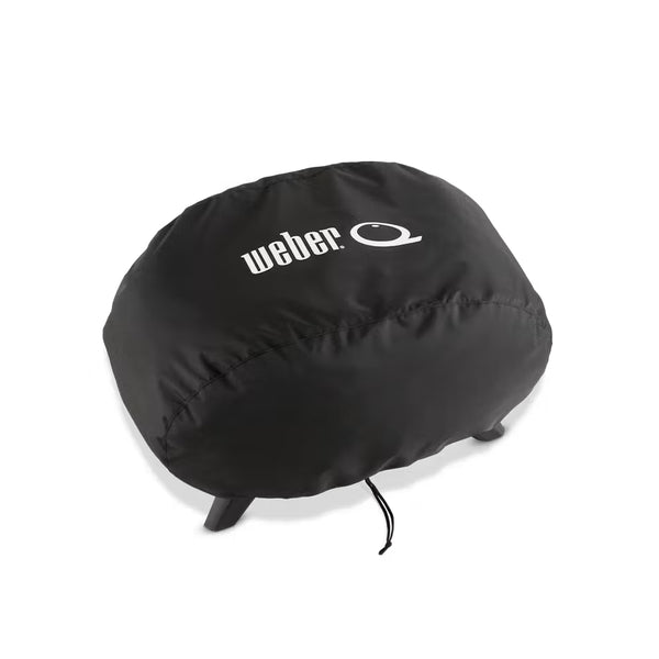 Black |  Weber Baby Q1000N Q1200N Series Premium Barbecue Cover Image Showing Angled View.