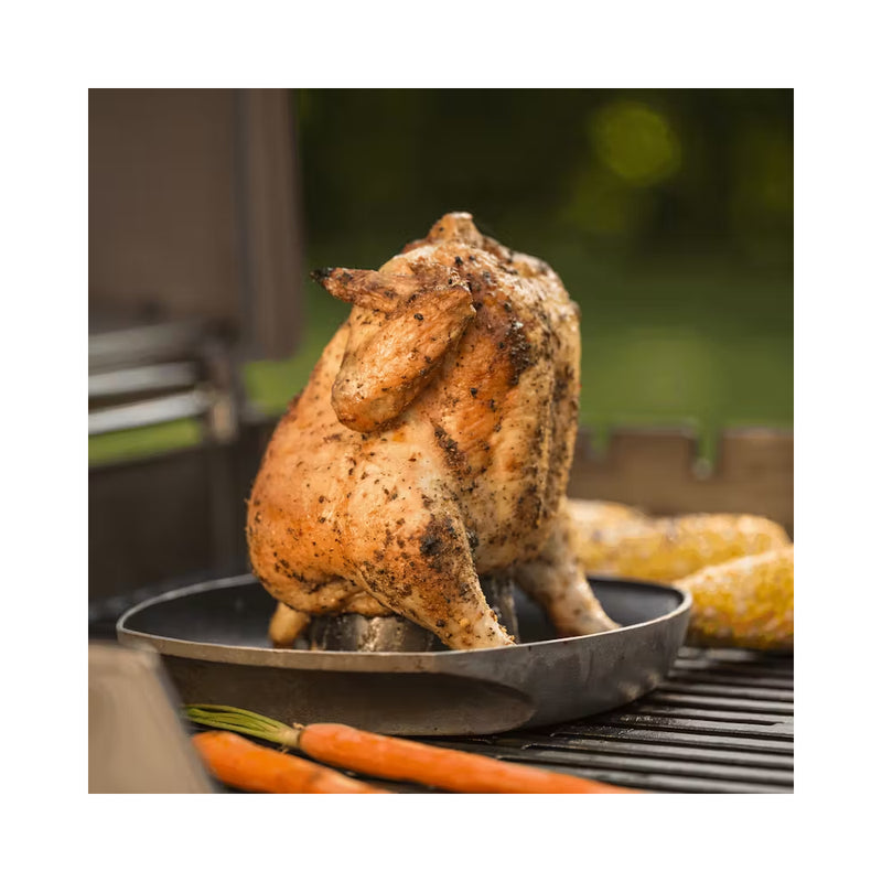 Weber Deluxe Poultry Roaster | Image Showing A Chicken Being Roasted On A BBQ.