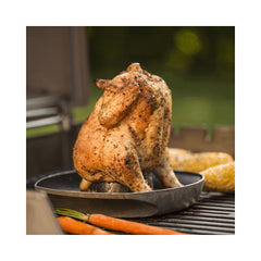 Weber Deluxe Poultry Roaster | Image Showing A Chicken Being Roasted On A BBQ.