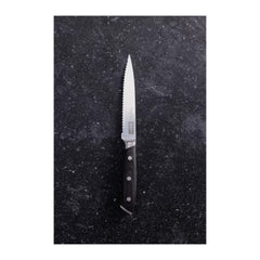 Stainless Steel | Weber Everyday Knife Set. Knife 3 - Serrated Utility Knife - Side View.  