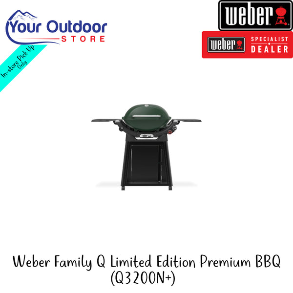 Bushland Green | Weber Family Q Limited Edition Premium BBQ (Q3200N+) Image Showing All Logos And Titles.