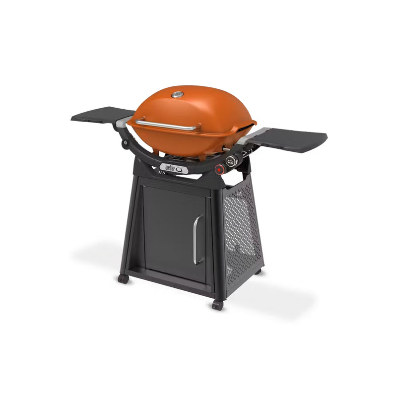 Sunset Orange | Weber Family Q Limited  Edition Premium BBQ (Q3200N+) Image Showing Angled Side View.