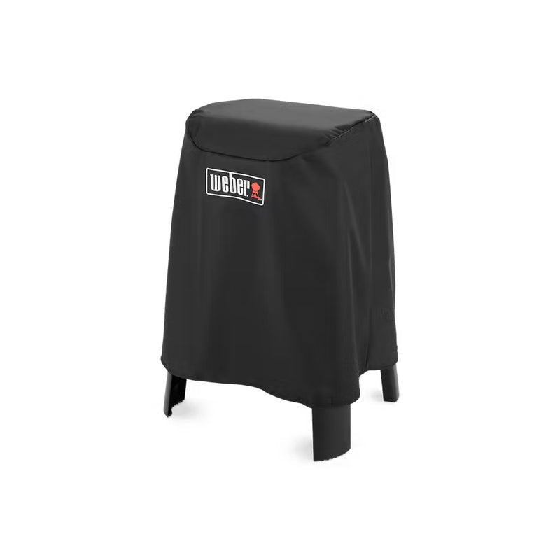 Black | Weber Lumin BBQ And Stand Cover Image Showing Angled View Of Cover On The BBQ And Stand.