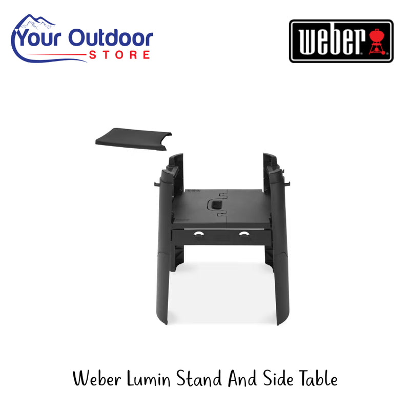 Weber Lumin Stand With Side Table | Hero Image Showing All Logos And Titles.