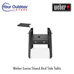 Weber Lumin Stand With Side Table | Hero Image Showing All Logos And Titles.