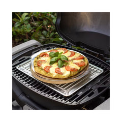 26cm | Weber Q 26cm Pizza Stone Mk 2 Image Showing Pizza Stone With A Pizza On It, In A Weber Q.
