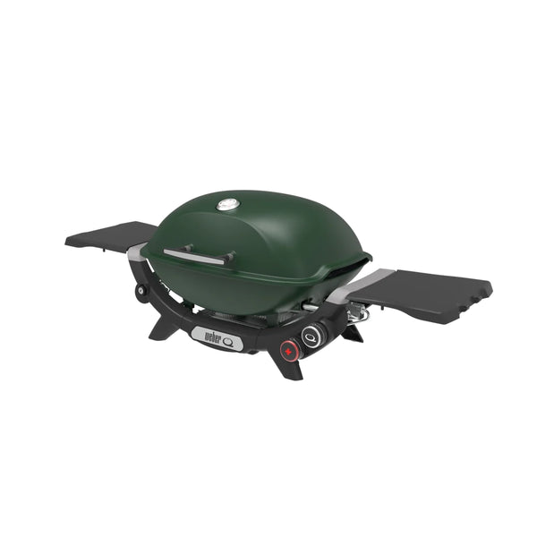 Bushland Green | Weber Q Limited Edition Premium BBQ (Q2800N+) Image Showing Angled Side View.