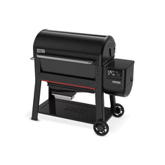 Black | Weber Searwood XL 600 Pellet BBQ Image Showing Angled Front View.