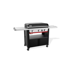 Black | Weber Slate 3 Burner Premium Griddle 30'' Image Showing Angled Side View.