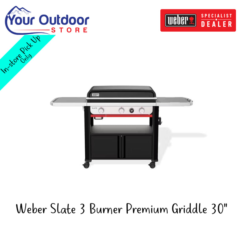 Weber Slate 3 Burner Premium Griddle 30" | Hero Image Showing All Logos And Titles.