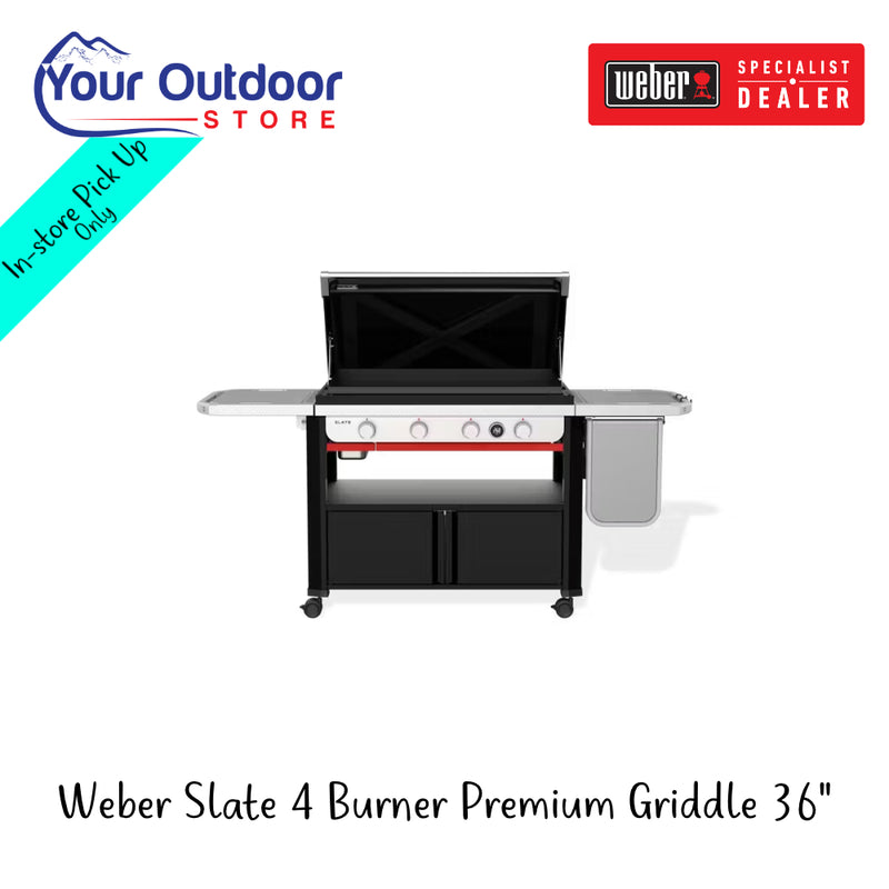 Weber Slate 4 Burner Premium Griddle 36'' | Hero Image Showing All Logos And Titles.