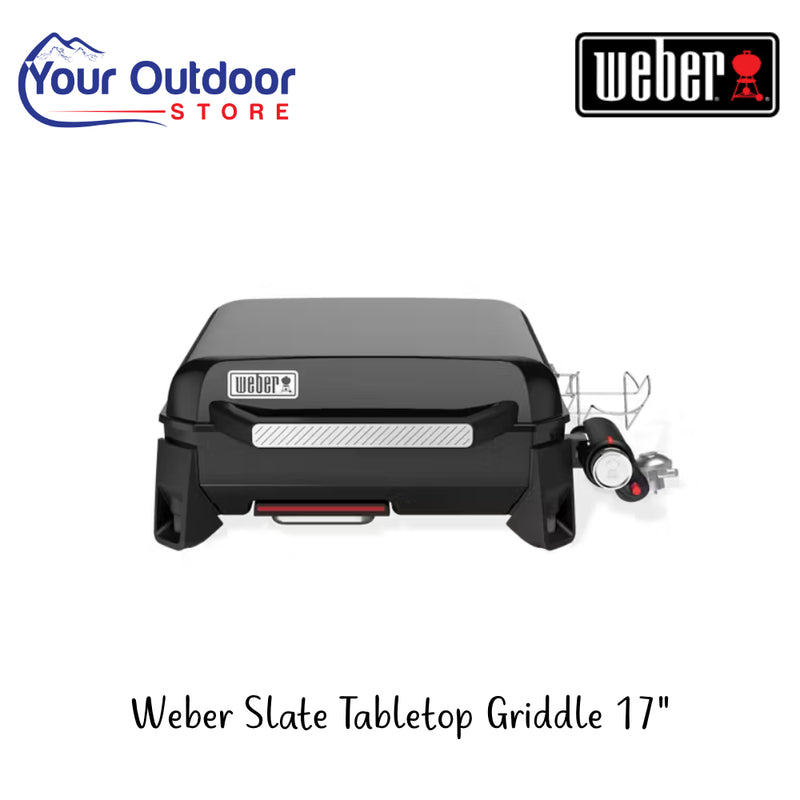 Weber Slate Tabletop Griddle 17'' | Hero Image Showing All Logo And Titles.
