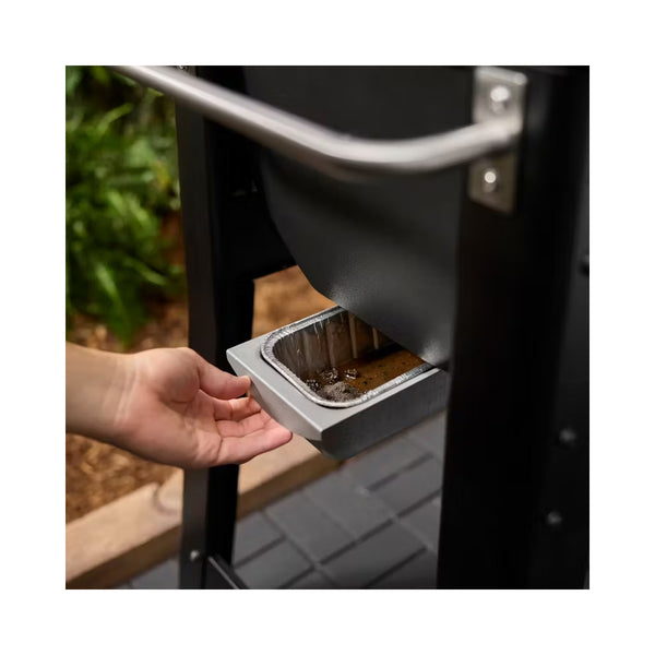 Black | Weber Smoque Pellet Smoker Image Showing Close Up View Of The Drip Tray.