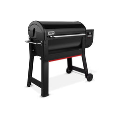 Black | Weber Smoque XL Pellet Smoker Hero Image Showing Angled Side View.